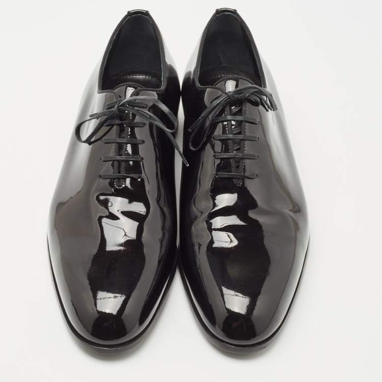 Pre Owned Louis vuitton Black Patent Leather Lace Up Oxfords Size 41.5