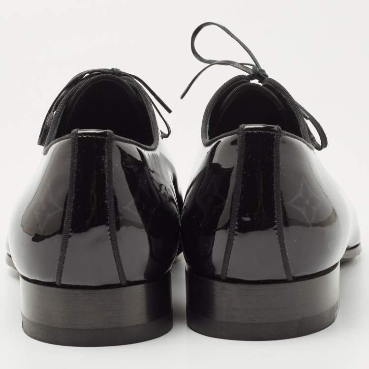 Pre Owned Louis vuitton Black Patent Leather Lace Up Oxfords Size 41.5
