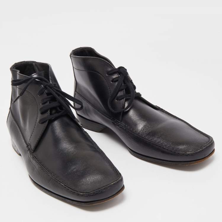 Pre Owned Louis Vuitton Black Leather High Top Loafers Size 42