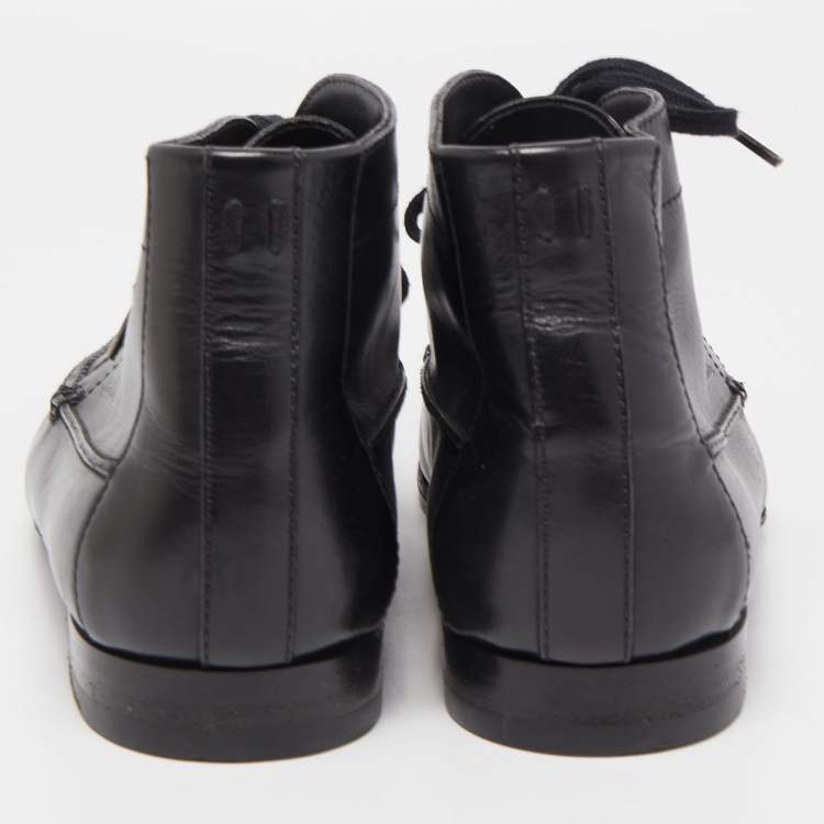 Pre Owned Louis Vuitton Black Leather High Top Loafers Size 42