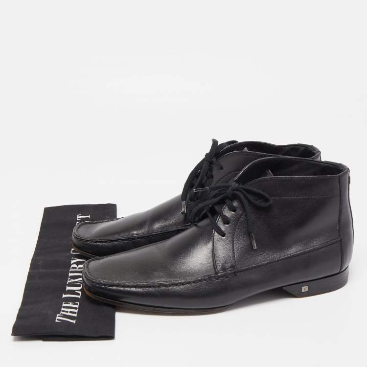 Pre Owned Louis Vuitton Black Leather High Top Loafers Size 42