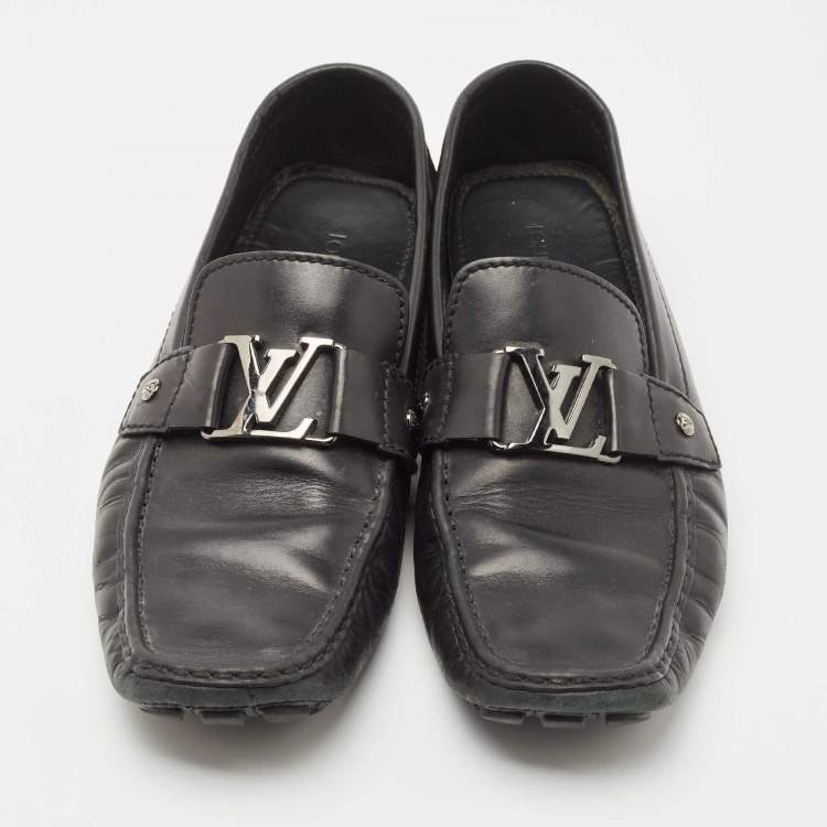 Pre Owned Louis Vuitton Black Leather Monte Carlo Loafers Size 44.5