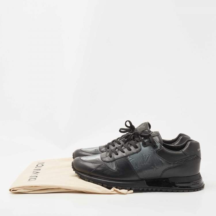 Pre Owned Louis Vuitton Black Leather and Monogram Embossed Iridescent PVC Run Away Sneakers Size 44