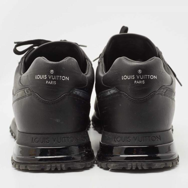 Pre Owned Louis Vuitton Black Leather and Monogram Embossed Iridescent PVC Run Away Sneakers Size 44
