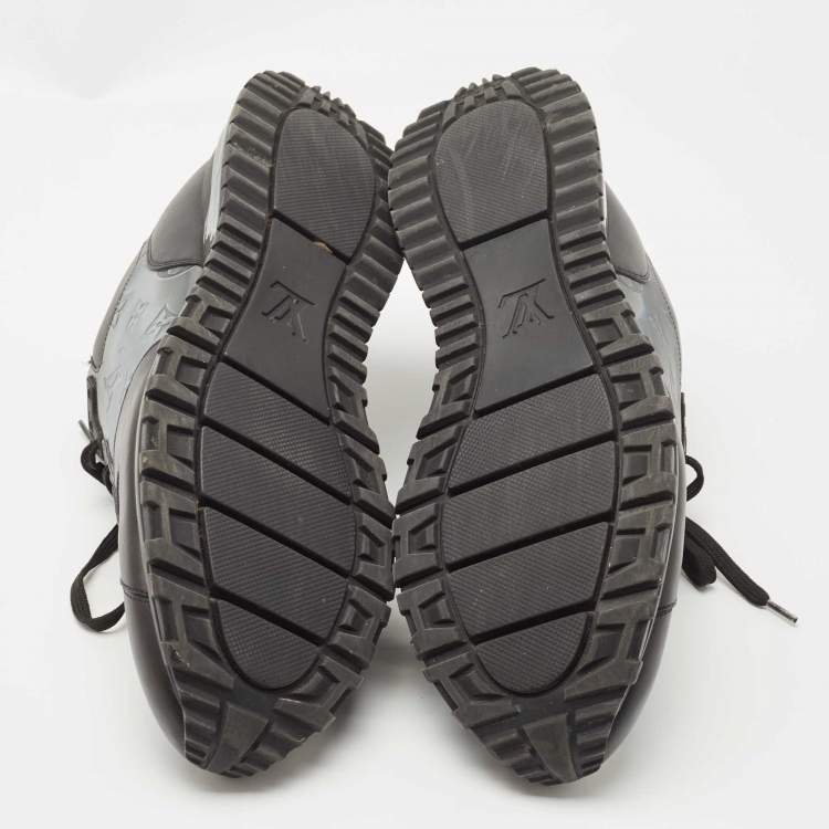 Pre Owned Louis Vuitton Black Leather and Monogram Embossed Iridescent PVC Run Away Sneakers Size 44