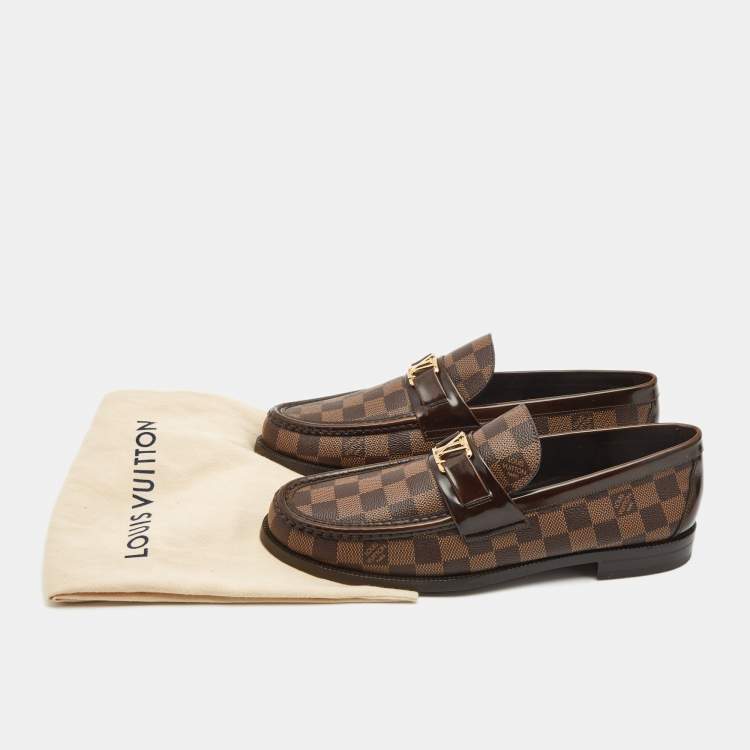Pre Owned Louis Vuitton Brown Damier Canvas and Leather Major Loafers Size 43