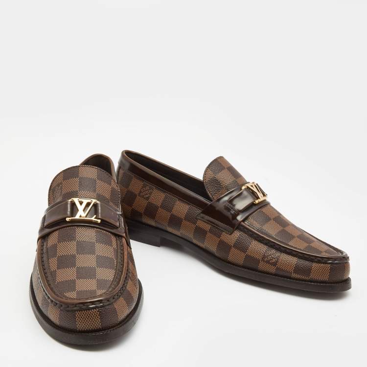 Pre Owned Louis Vuitton Brown Damier Canvas and Leather Major Loafers Size 43