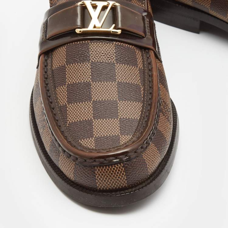 Pre Owned Louis Vuitton Brown Damier Canvas and Leather Major Loafers Size 43