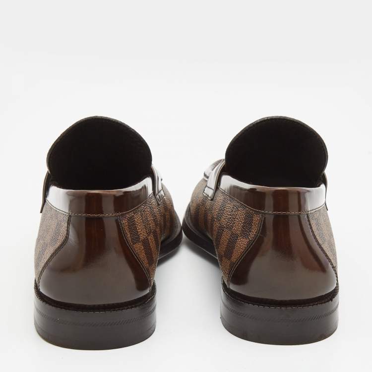 Pre Owned Louis Vuitton Brown Damier Canvas and Leather Major Loafers Size 43