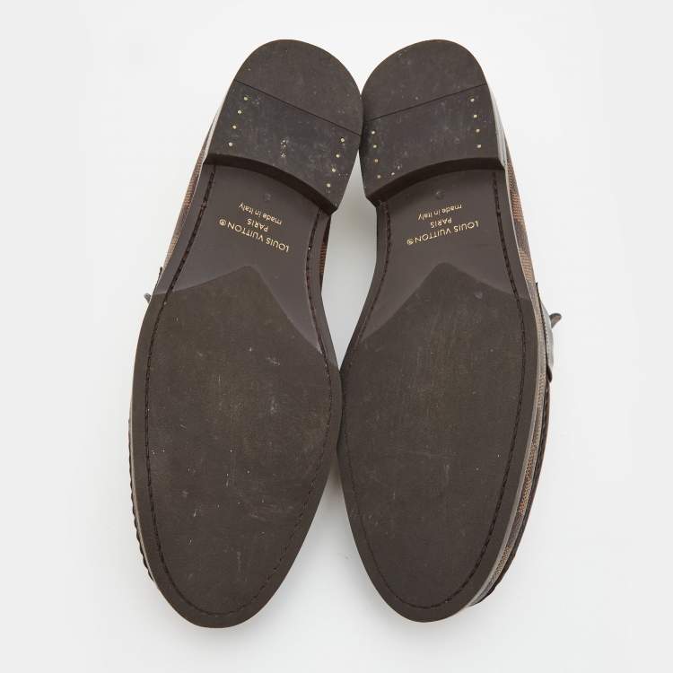 Pre Owned Louis Vuitton Brown Damier Canvas and Leather Major Loafers Size 43
