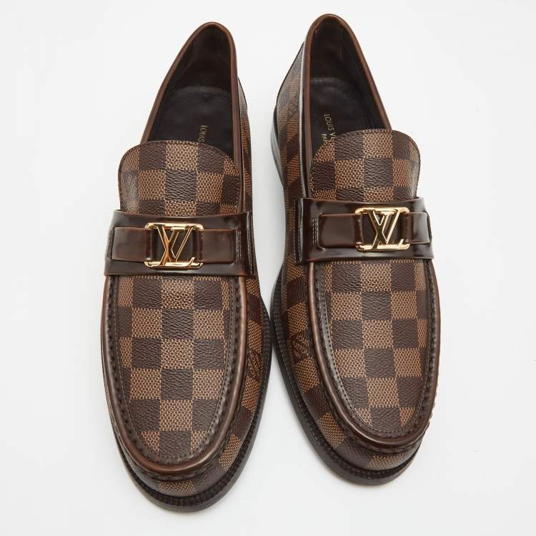 Pre Owned Louis Vuitton Brown Damier Canvas and Leather Major Loafers Size 43