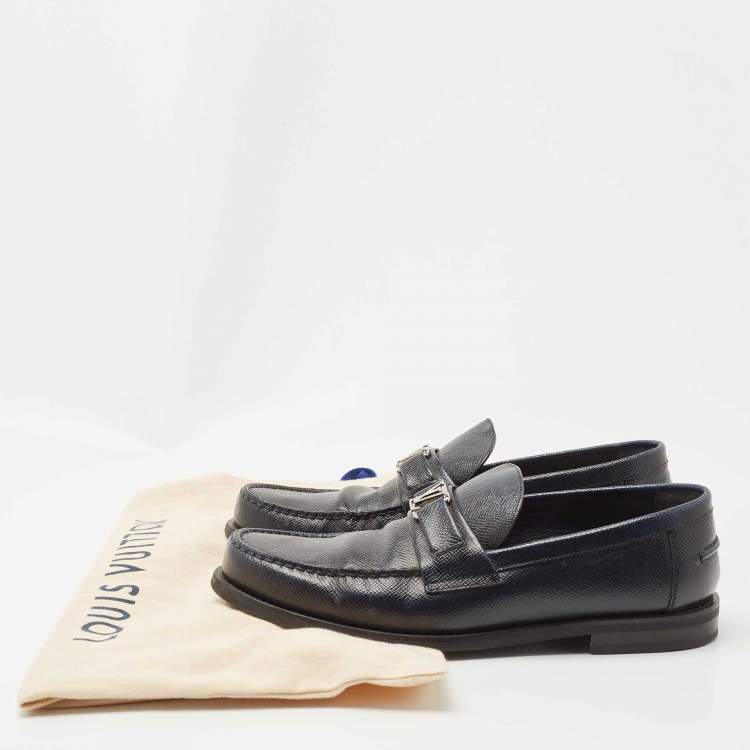 Pre Owned Louis Vuitton Navy Blue Leather Major Loafers Size 42.5