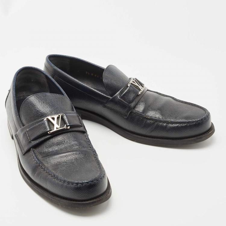 Pre Owned Louis Vuitton Navy Blue Leather Major Loafers Size 42.5