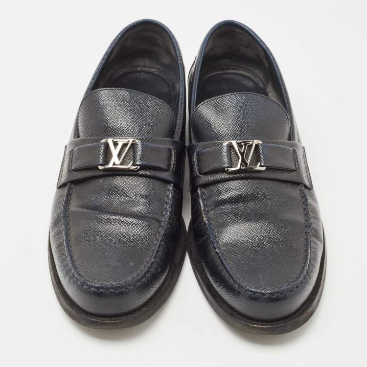 Pre Owned Louis Vuitton Navy Blue Leather Major Loafers Size 42.5
