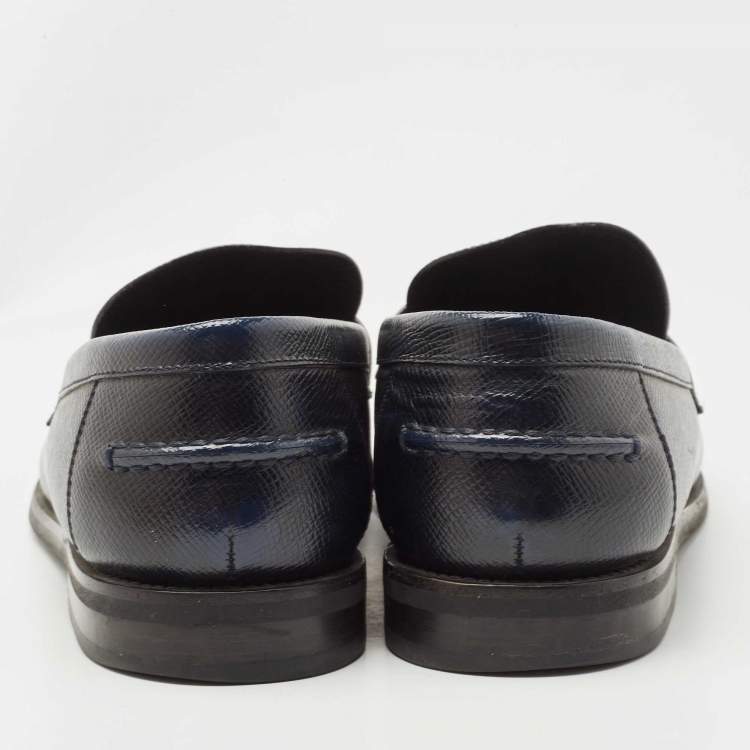Pre Owned Louis Vuitton Navy Blue Leather Major Loafers Size 42.5