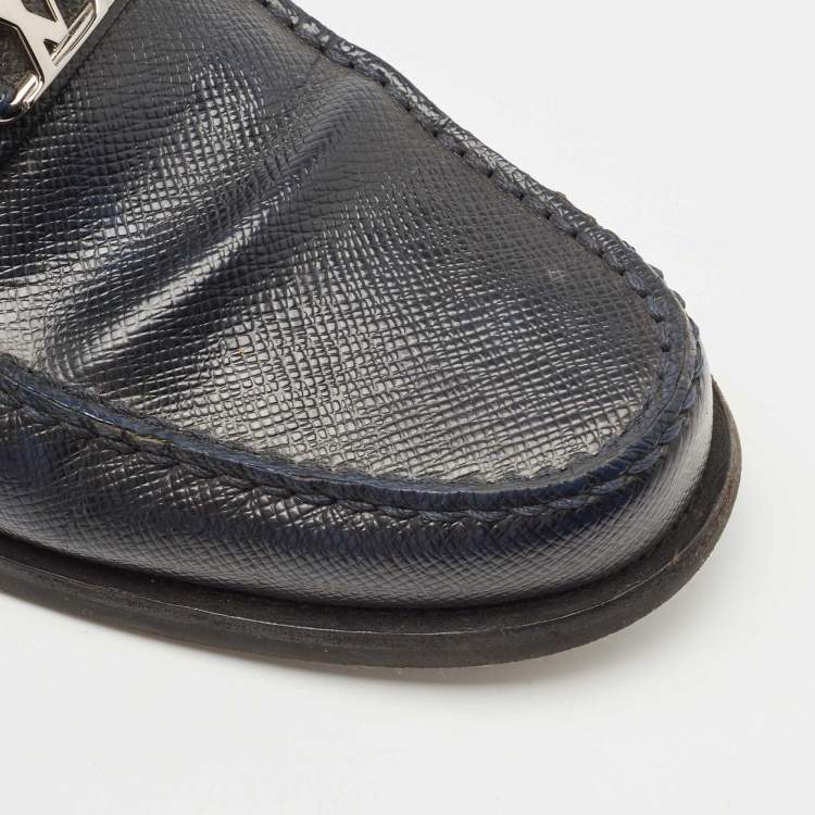 Pre Owned Louis Vuitton Navy Blue Leather Major Loafers Size 42.5