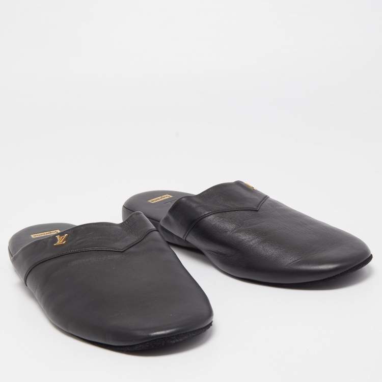 Pre Owned Louis Vuitton x Supreme Black Leather Hugh Mule Flats Size 42