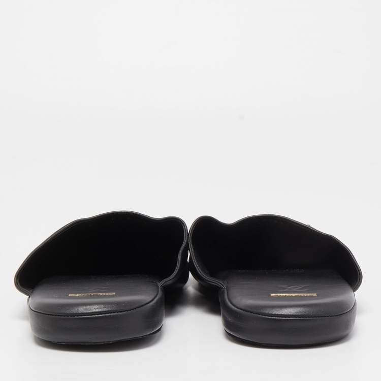 Pre Owned Louis Vuitton x Supreme Black Leather Hugh Mule Flats Size 42