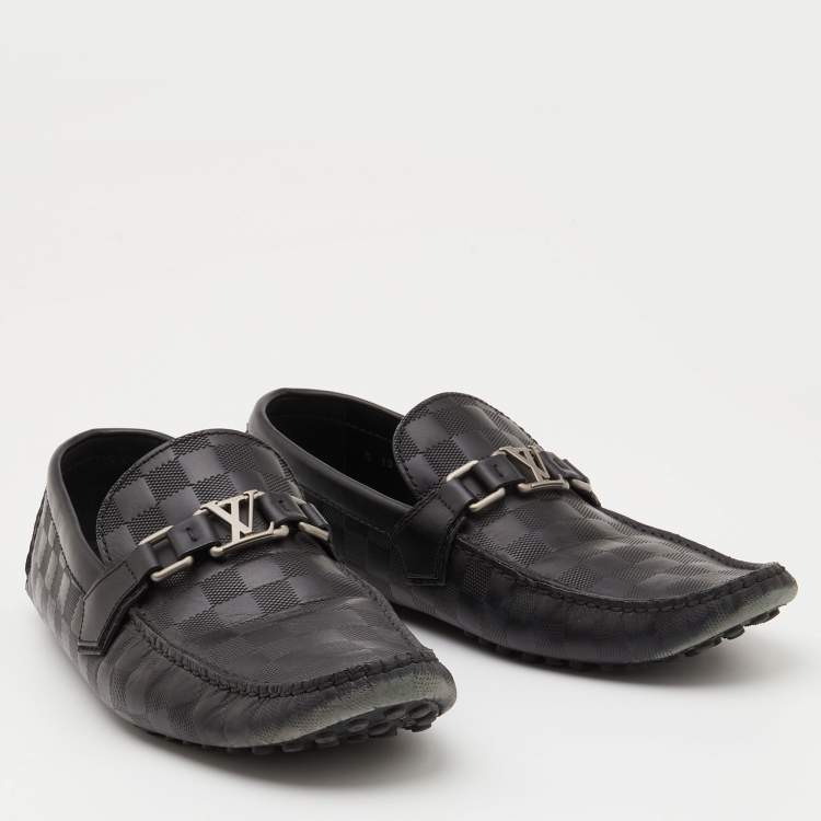 Pre Owned Louis Vuitton Black Damier Infini Leather Hockenheim Slip On Loafers Size 44