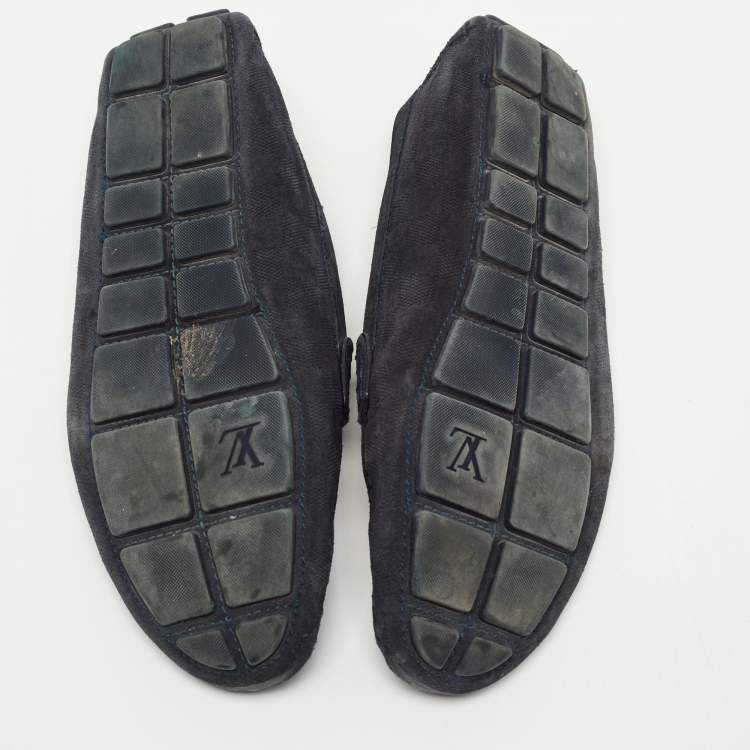 Pre Owned Louis Vuitton Dark Blue Damier Infini Suede Loafers Size 44