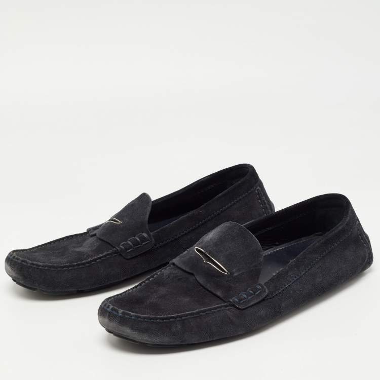 Pre Owned Louis Vuitton Dark Blue Damier Infini Suede Loafers Size 44