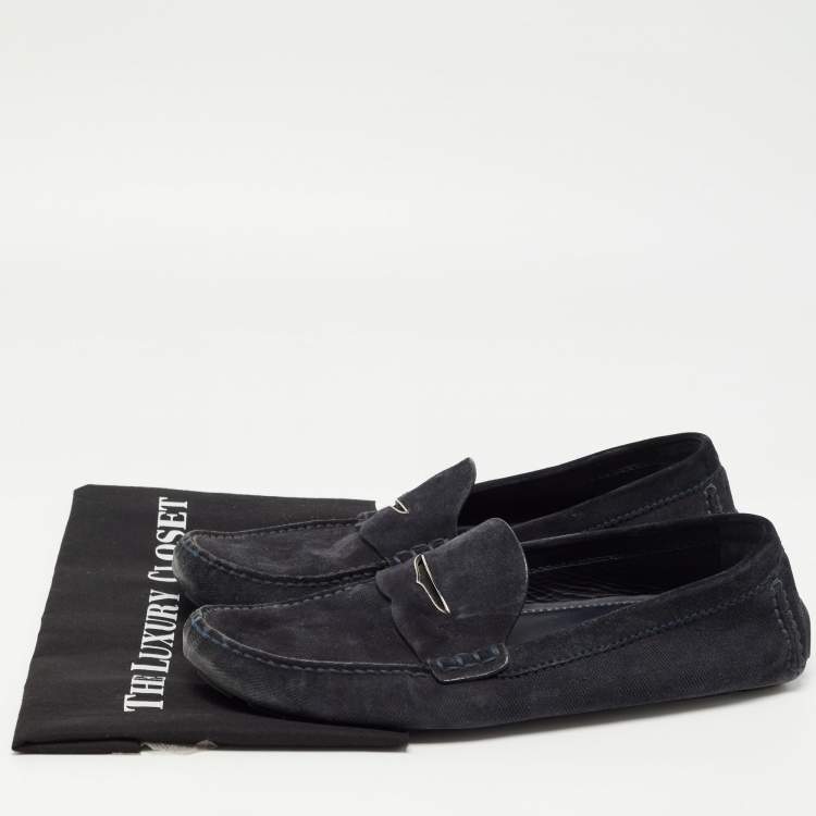 Pre Owned Louis Vuitton Dark Blue Damier Infini Suede Loafers Size 44