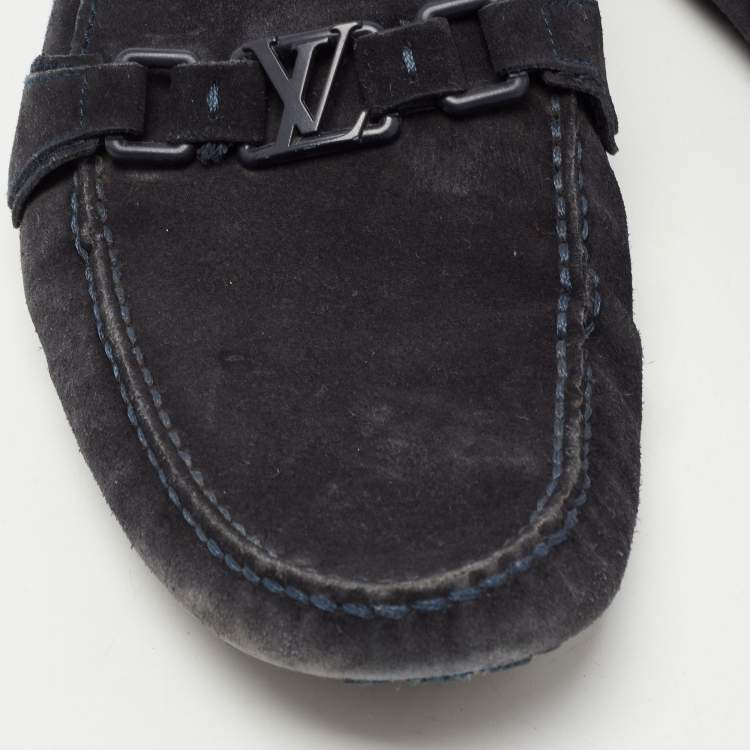 مملوكة مسبقًا Louis Vuitton Blue Suede Hockenheim Slip On Loafers Size 44