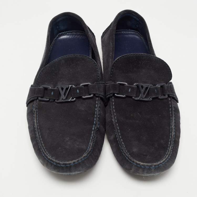مملوكة مسبقًا Louis Vuitton Blue Suede Hockenheim Slip On Loafers Size 44