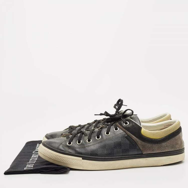 Pre Owned Louis Vuitton Multicolor Damier Canvas and Suede Graphite Low Top Sneakers Size 46
