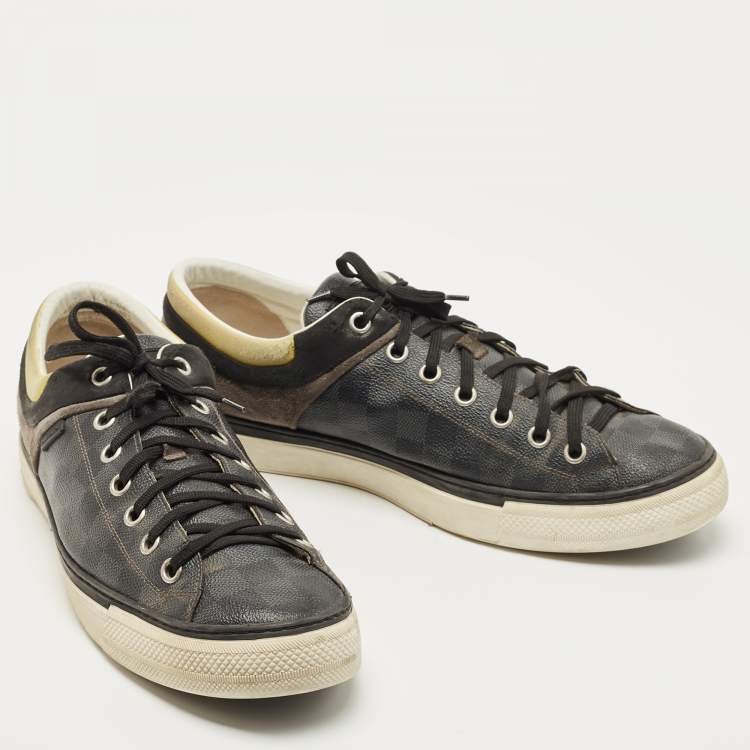 Pre Owned Louis Vuitton Multicolor Damier Canvas and Suede Graphite Low Top Sneakers Size 46