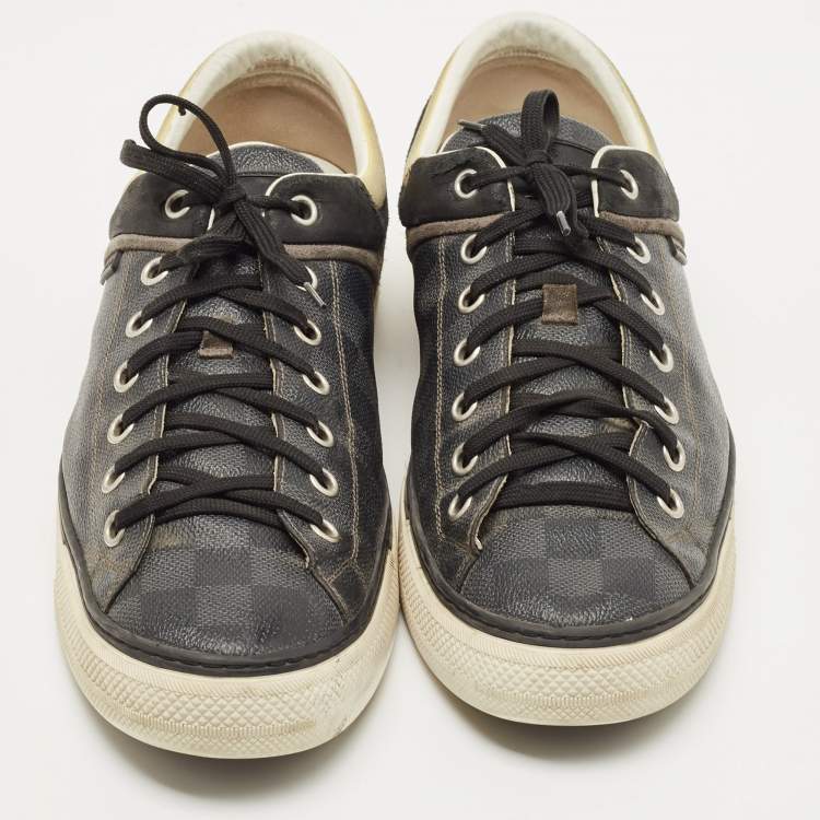 Pre Owned Louis Vuitton Multicolor Damier Canvas and Suede Graphite Low Top Sneakers Size 46