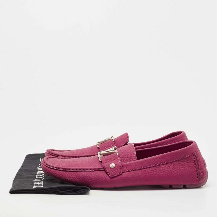 Pre Owned Louis Vuitton Burgundy Leather Monte Carlo Slip On Loafers Size 43.5