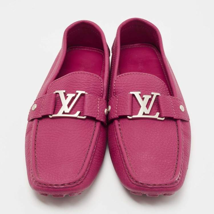 Pre Owned Louis Vuitton Burgundy Leather Monte Carlo Slip On Loafers Size 43.5
