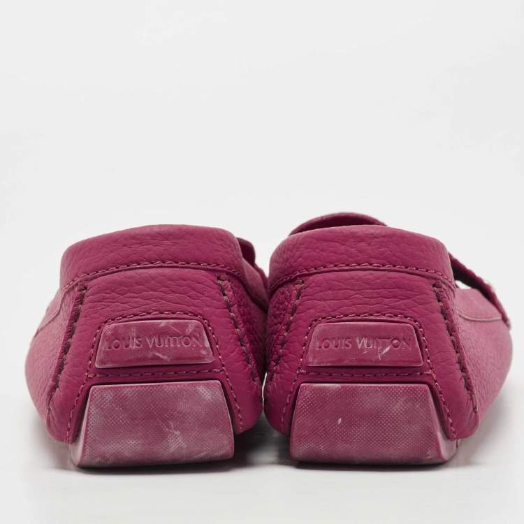 Pre Owned Louis Vuitton Burgundy Leather Monte Carlo Slip On Loafers Size 43.5