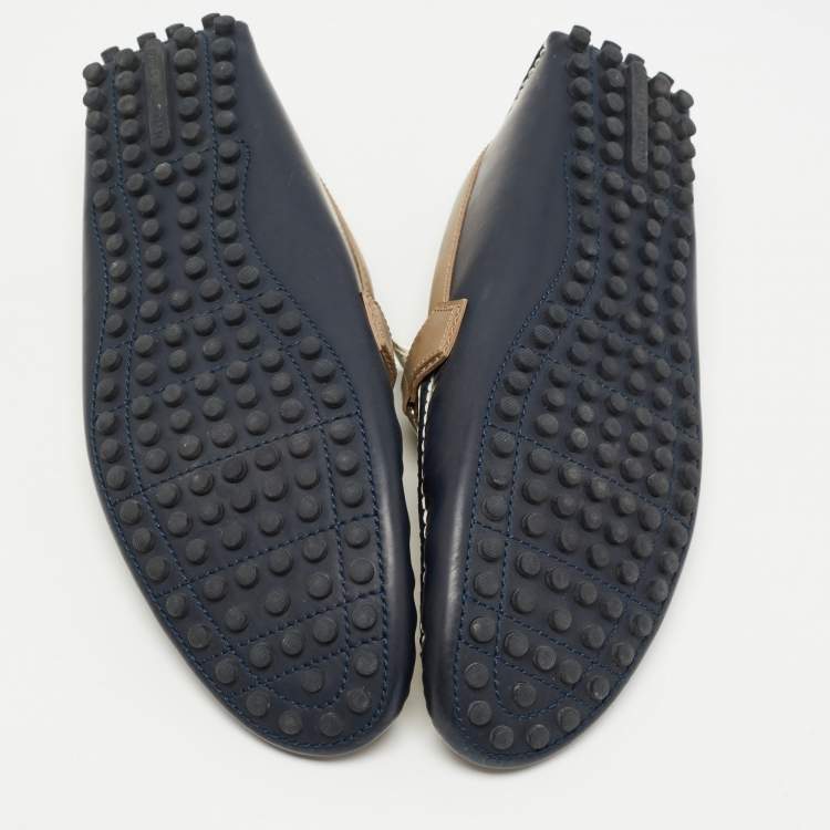 Pre Owned Louis Vuitton Blue/White Leather Hockenheim Slip On Loafers Size 43