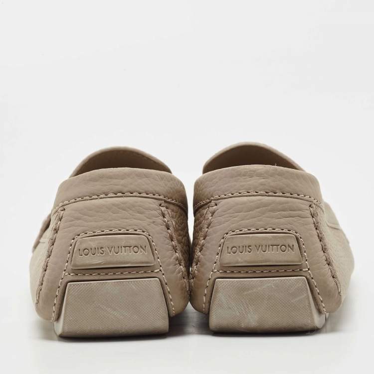 Pre Owned Louis Vuitton Grey Leather Monte Carlo Slip On Loafers Size 43.5