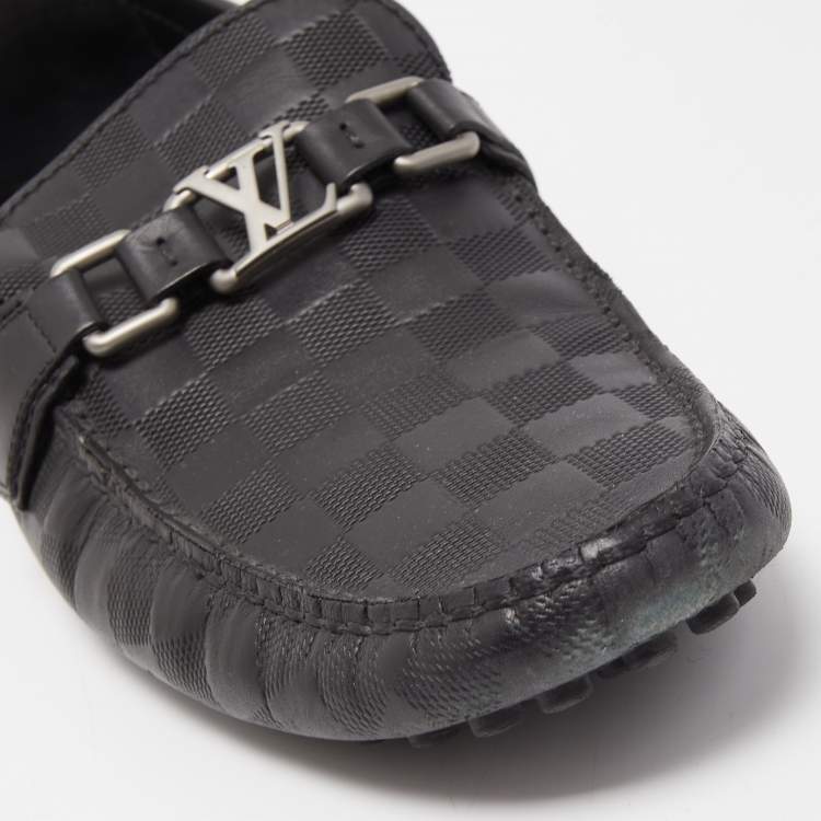 Pre Owned Louis Vuitton Black Leather Hockenheim Slip On Loafers Size 43