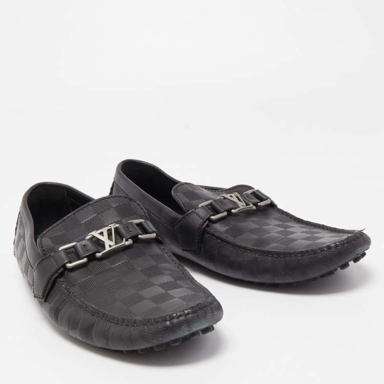 Pre Owned Louis Vuitton Black Leather Hockenheim Slip On Loafers Size 43