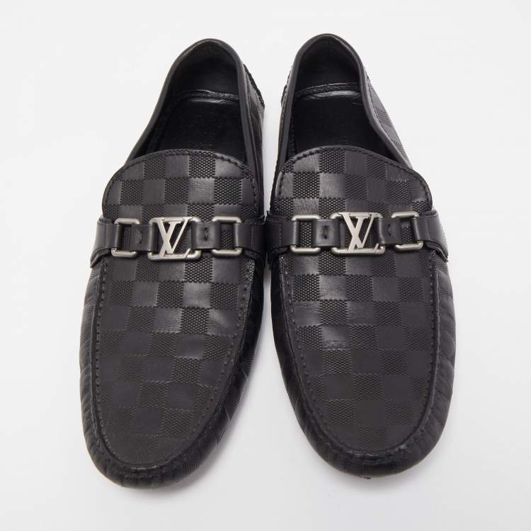 Pre Owned Louis Vuitton Black Leather Hockenheim Slip On Loafers Size 43