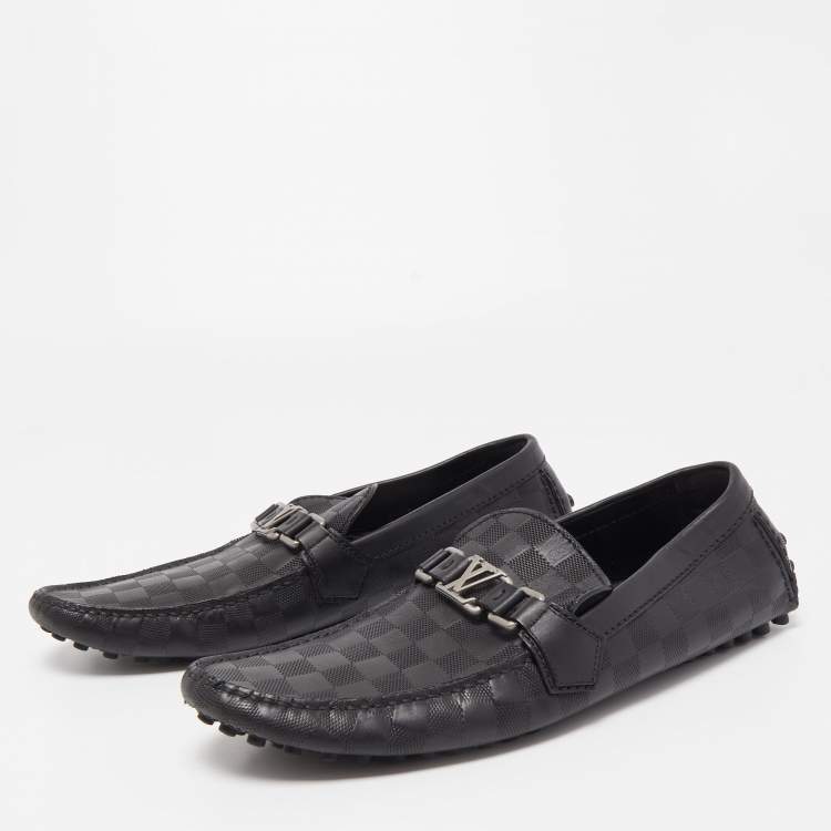 Pre Owned Louis Vuitton Black Leather Hockenheim Slip On Loafers Size 43