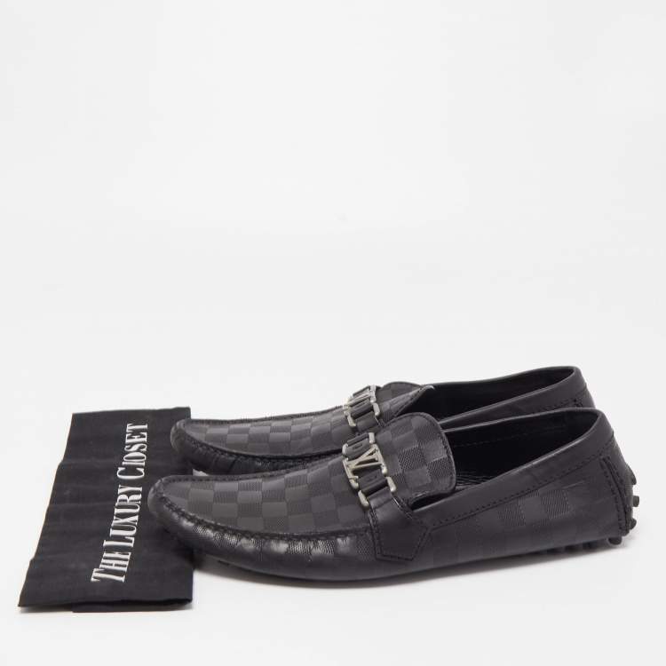 Pre Owned Louis Vuitton Black Leather Hockenheim Slip On Loafers Size 43