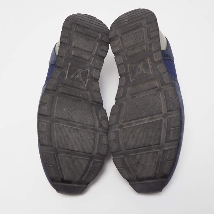 مملوكة مسبقًا Louis Vuitton Navy Blue Mesh and Leather Abbesses Sneakers Size 43
