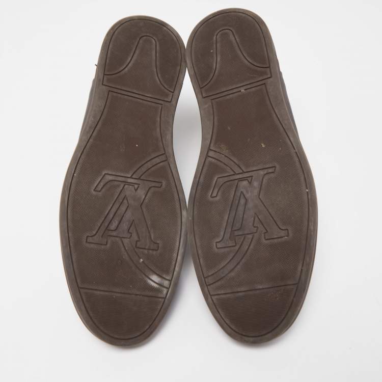 Pre Owned Louis Vuitton Brown/Black Monogram Canvas and Leather Line Up Sneakers Size 43.5 