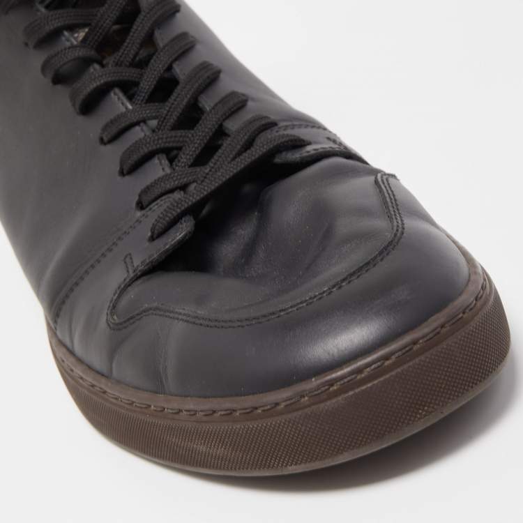 Pre Owned Louis Vuitton Brown/Black Monogram Canvas and Leather Line Up Sneakers Size 43.5 