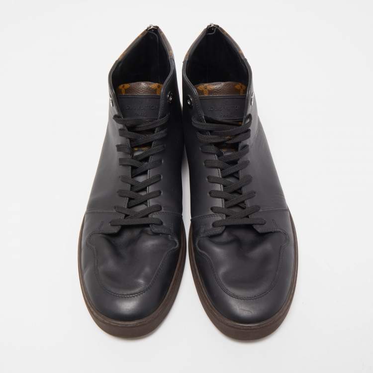 Pre Owned Louis Vuitton Brown/Black Monogram Canvas and Leather Line Up Sneakers Size 43.5 