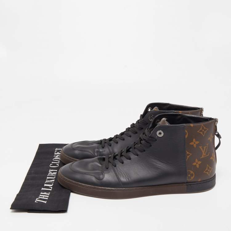 Pre Owned Louis Vuitton Brown/Black Monogram Canvas and Leather Line Up Sneakers Size 43.5 
