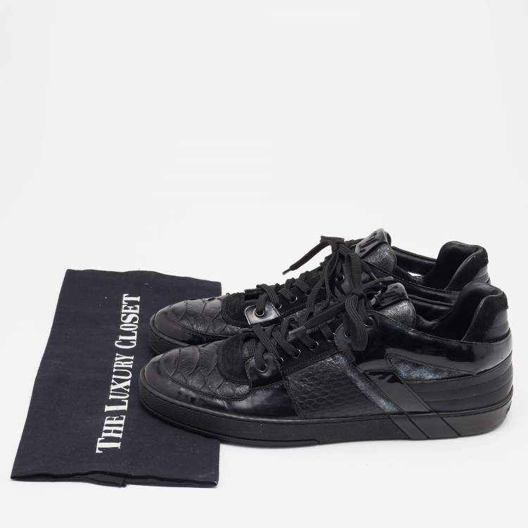 مملوكة مسبقًا Louis Vuitton Black Patent Leather and Python Low Top Sneakers Size 43