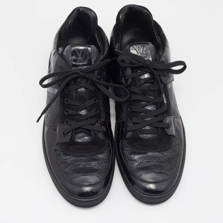 مملوكة مسبقًا Louis Vuitton Black Patent Leather and Python Low Top Sneakers Size 43