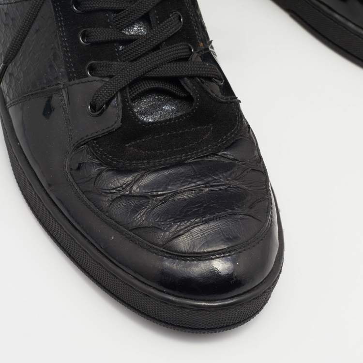 مملوكة مسبقًا Louis Vuitton Black Patent Leather and Python Low Top Sneakers Size 43