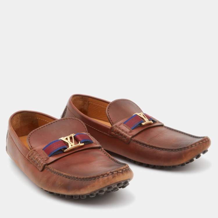 Pre Owned Louis Vuitton Brown Leather Hockenheim Slip On Loafers Size 41